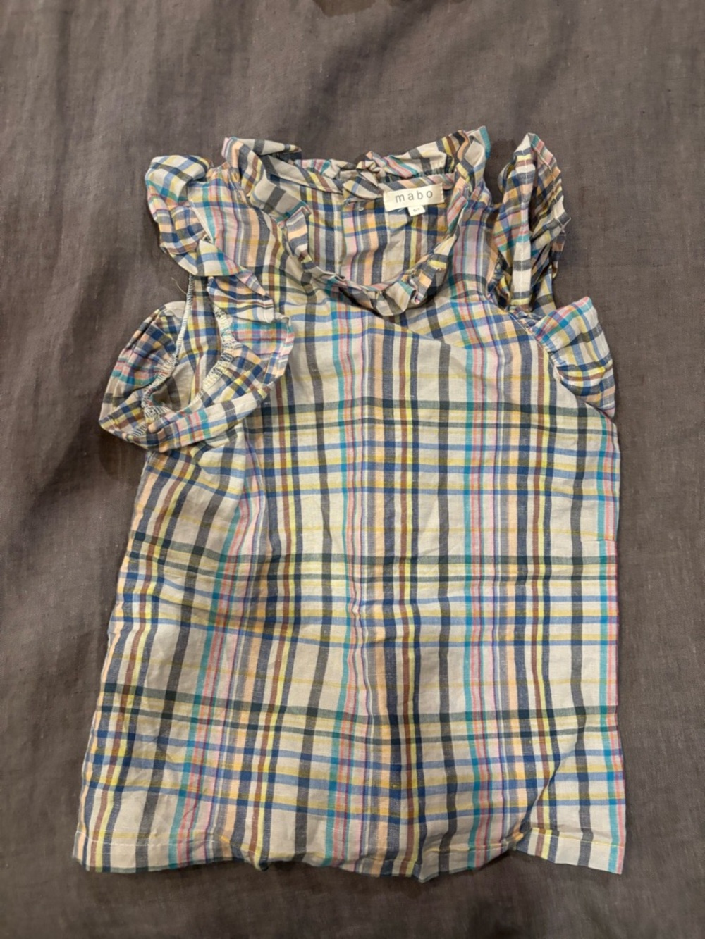 Mabo Girls' Multicolor Plaid Ruffle Sleeve Top